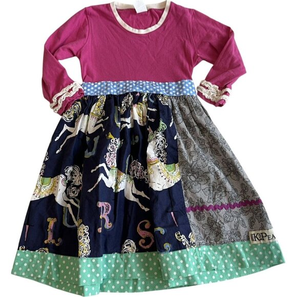 KPea Belted Pony Dress Girls Multicolor Long Sleeve Pullover Size 5T - Picture 3 of 10